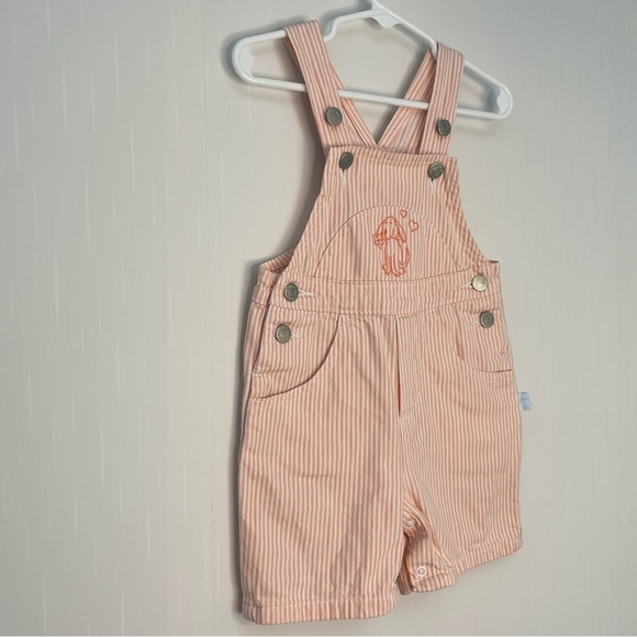 Covington Kids Striped Embroidered Shortalls Peach Cotton Denim Unisex 12M - Picture 2 of 14
